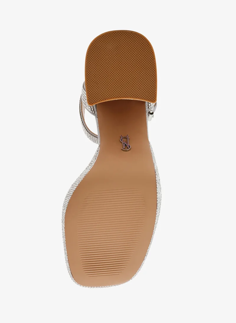 STEVE MADDEN Rhinestones and Metal Buckle Heeled Sandals